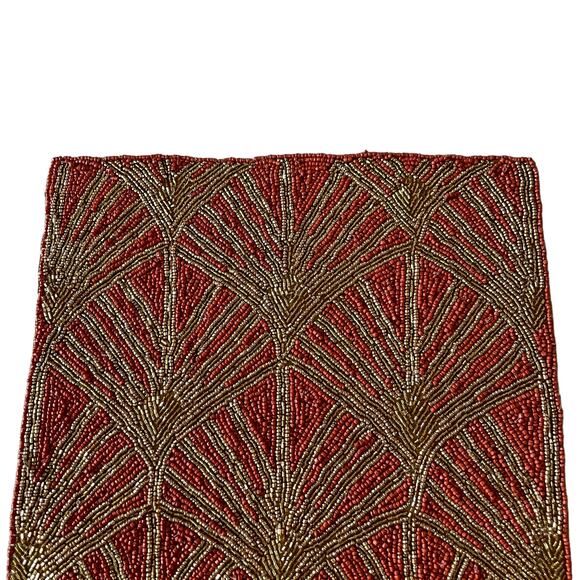 INDIA WORLD TRAVELER Hand Beaded 13x36 Table Runner Rust and Gold Fall Decor New - Picture 3 of 10